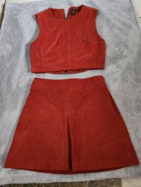 Forever 21 Red Suede-Look Crop Top and Mini Skirt Set